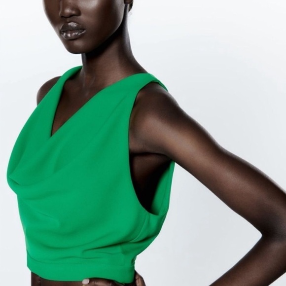 Zara Green Draped front top - Picture 2 of 8